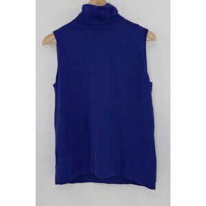 Lafayette 148 New York Sleeveless‎ Blue 100% Super 120’s Wool Turtleneck Sz L